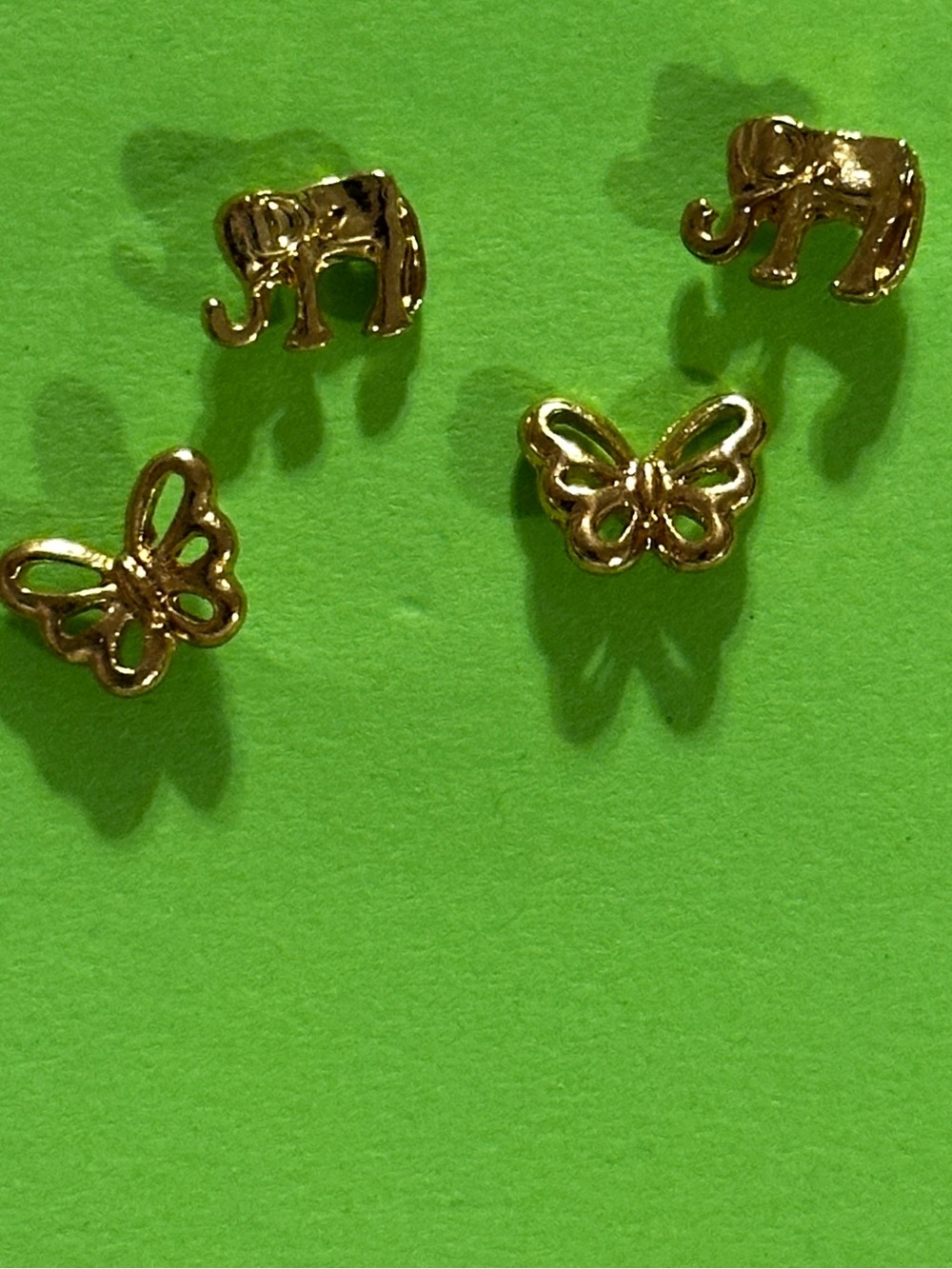 Elephant and Butterfly Stud Post Back Earrings Set of 2 Gold Tone